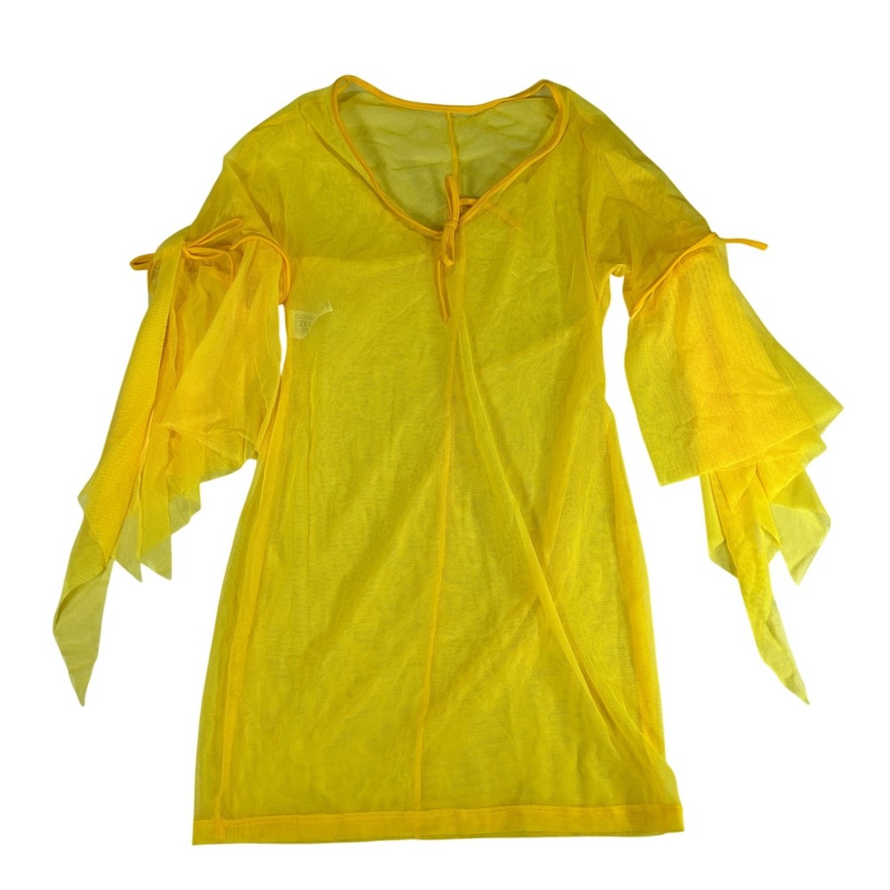 Zuliana Yellow Mesh Swimwear Cover Up Small V-Neck Bell Sleeve Tunic Made in USA